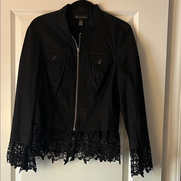 INC International Concepts Jackets & Blazers - INC International Concepts Black Bomber Jacket with Lace Hem